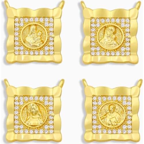 OCESRIO CZ Brass Gold Jesus Necklace Charms for Jewelry Making DIY Virgin Mary Pendant Charms for Religious Jewelry pdta254