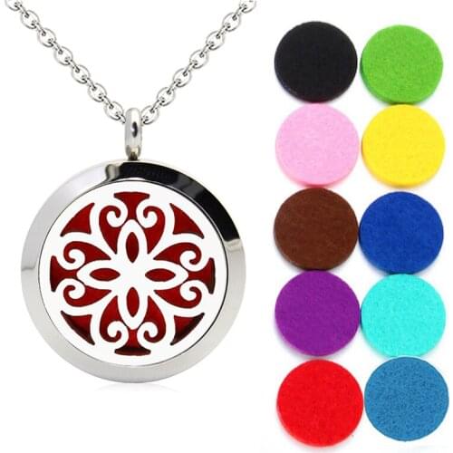 316L Stainless Steel Diffuser Necklace Pendant Women 25mm Flower Cross Essential Oil Aromatherapy Perfume Locket With 10pcs Pads