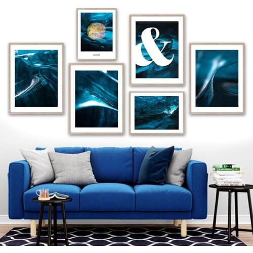 Cave Metal Golden Moon Blue Crystal Rock Wall Art Canvas Painting Nordic Posters And Prints Wall Pictures For Living Room Decor