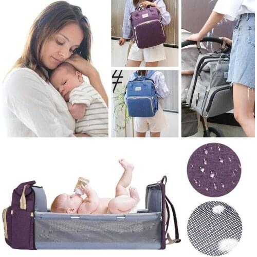 Portable Folding Baby Bed Mom Bag Multi-function Bed Large Capacity Mother Backpack