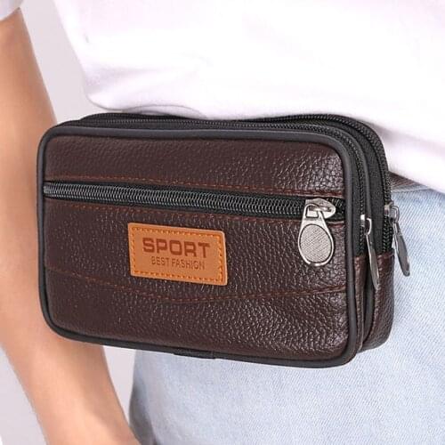 Fannypack Men Belt Bag Male Zipper Leather Phone Pouch Bags Waist Bag Fanny Packs 5.5inch 6 inch Phone Bag Case Man Purse Case