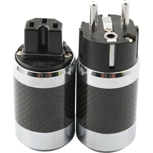 EU Power Plug Connector Male Female Jack Audio Speaker Carbon Fiber Power Plug Electrical Plugs Adapter For Schuko DIY IEC Plug