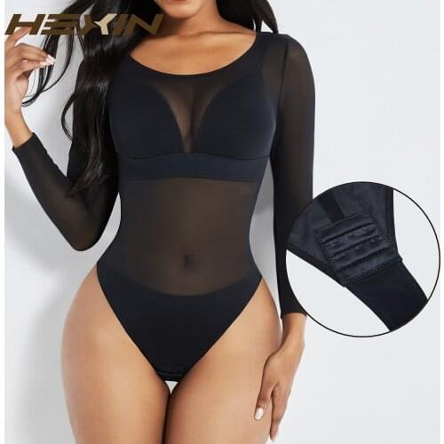 HEXIN Sexy Bodysuit Push Up Bodyshaper Bra Invisible Bodysuit Thong Shapewear Reductora Long sleeve Transparent Lingerie Fajas