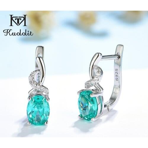 Kuololit Mint Sapphire Gemstone Luxury Clip Earrings for Women Genuine 925 Sterling Silver Green Sapphire Paraiba Tourmaline