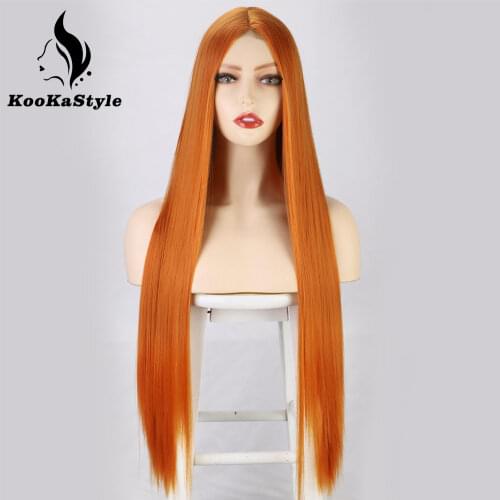 KooKaStyle Synthetic Wigs Cosplay wig Long Straight Orange Red Color wigs Blonde Long Hair Wigs for Black Women