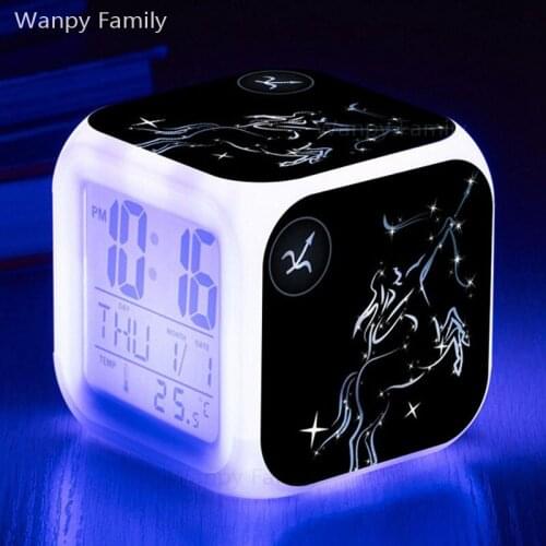 Sagittarius LED Alarm Clock 7 Color Changing Glowing Digital Clock Childrens Christmas Gift Multifunction Flash Watches Clock