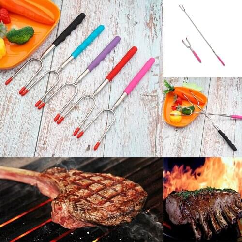 Telescopic Stainless Steel Barbecue Fork Adjustable Bbq Roasting Stick Extending Roaster Telescoping Bbq Tool