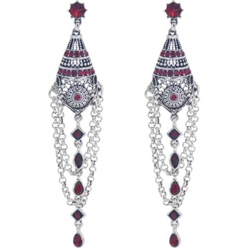 Vintage Indian Jhumka Women Big Long Tassel Drop Earrings for Bohemian Ethnic Flower Carved Alloy Earring Gypsy Tribal Jewelry