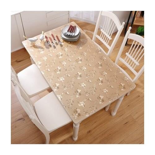 1.0mm Romantic champagne Table Cover PVC Tablecloth Waterproof Tablecloth with Kitchen Pattern Oil Tablecloth Glass Soft Cloth