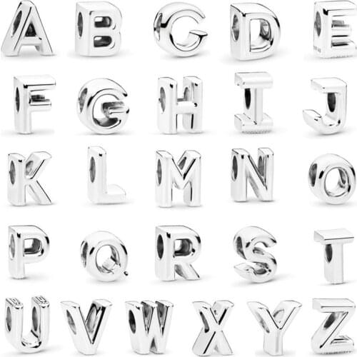 New fashion charm original silver 26 English letters A-Z beaded suitable for original Pandora ladies bracelet jewelry gift