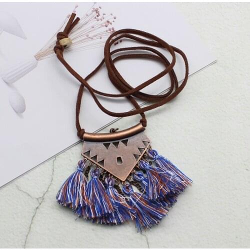 Womens Geometry Triangle Necklaces Bohemia Multi Color Collision Tassel Necklace Sweater Chain Fringed Chokers Necklace Jewelry