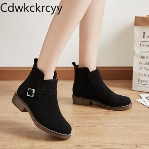 Winter The New fashion Round head Thick heel Martin boots black British style Plus velvet Keep warm High heel Women boots 34-43