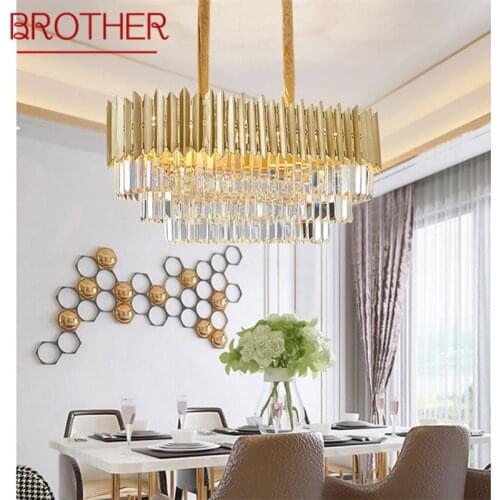 BROTHER Gold Chandelier Postmodern Crystal Rectangle Pendant Lamp Home LED Light Fixture for Living Dining Room