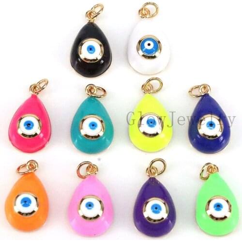 10Pcs,Gold Filled Drop shape Colorful Eye enamel Charm, Teardrop Shape Pendant, Enamelled Charm,eye Jewelry Findings