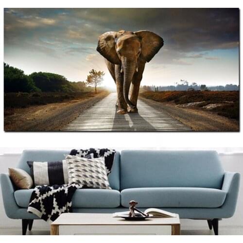 100x200cm Africa Elephant Animal Landscape Oil Painting on Canvas Art Poster and Print Abstract Wall Picture for Living Room