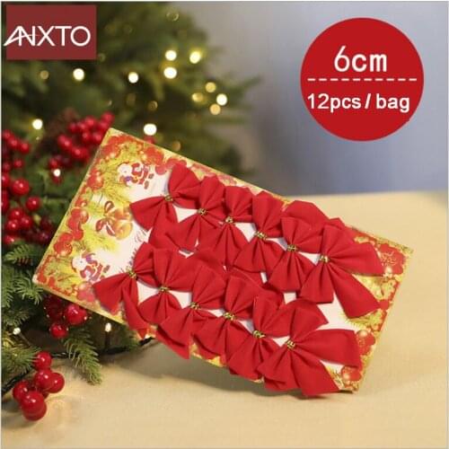 12 Pcs 6cm Bows Xmas Ornament Christmas Tree Decoration Festival Party Home Bowknots Baubles New Year Decoration free shipping