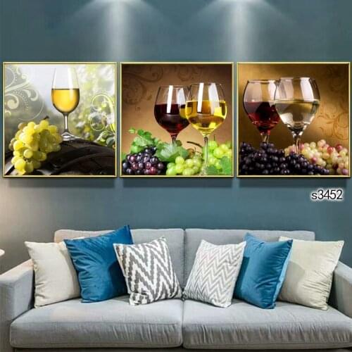 Abstract Oil Painting Print on Canvas 3pcs Modular Wine Glass Fruit Flower Canvas Printing Painting Wall Art Picture Home Decor