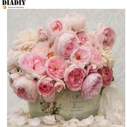Pink peony flowers Diamond DIY 3D Full 5D Diamond Painting Embroidery Patterns Rhinestones Mosaic needlework hobby