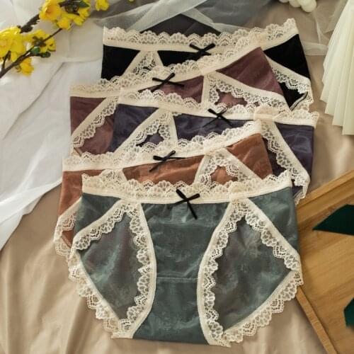 Seamless Women Panties Cute Bow Young Girls Briefs Ladies Low Waist Sexy Lace Underwear Breathable Panty Female Lingerie L XL