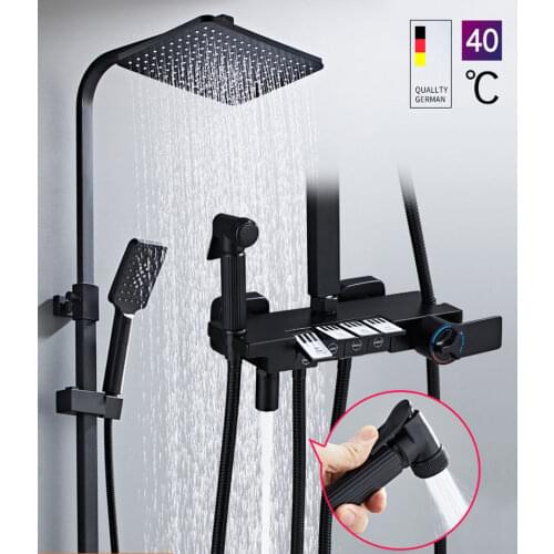 Black Digital Display Thermostatic Shower Faucet Rain Shower Faucet Bathroom Faucet Spout Faucet Tap Hot Cold Mixer Crane