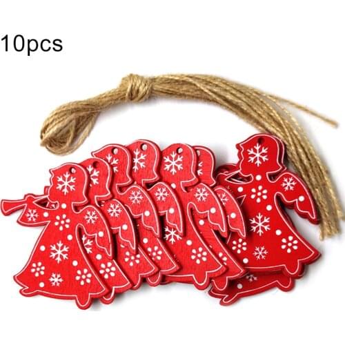 10Pcs Wooden Angel-Flute Snowflake Print Hole Hanging Pendant Home Party Decor handmade crafts make gift Wooden Slice Christmas