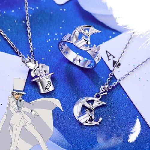 [Detective Conan]Kid Ring Pendant Silver 925 Sterling Cross Jewelry Necklace Anime Role kaitou kid Action Figure New Trendy Gift