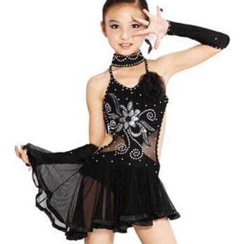 Childrens Latin dance performance costume girl bright diamond ballroom dance competition dresses