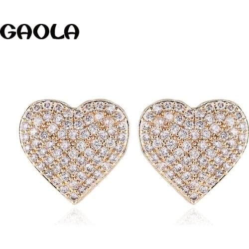 GAOLA Fashion Clear Cubic Zirconia Heart Sweet Stud Earrings for Girls Orecchini Brincos Pendientes Oorbellen GLE9117