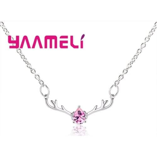 Hot 925 Sterling Silver Crystal Antler Deer Head Pendant Christmas Necklaces For Women Girl Gift Fine Jewelry Accessories
