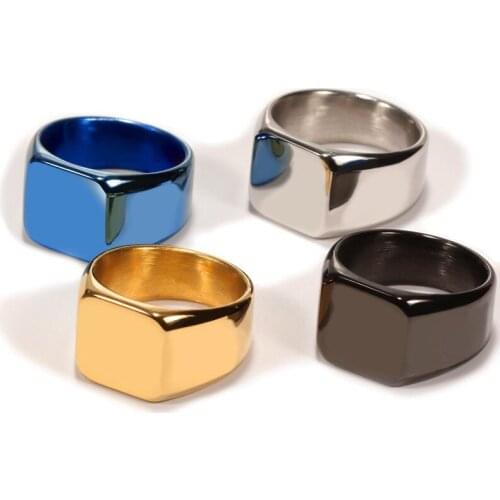 Titanium steel square ring men simple punk big couple ring smooth surface 4 colors jewelry party ring