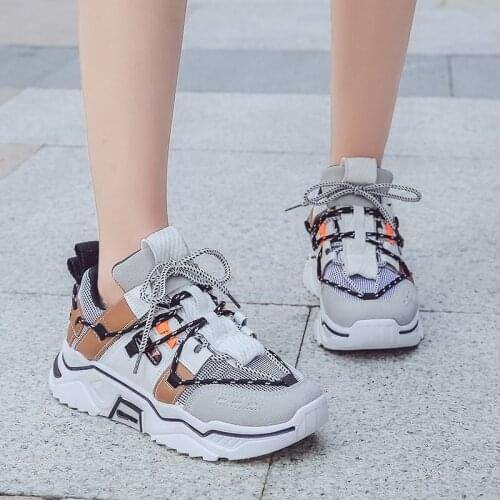 Casual Vulcanize Shoes Women Platform Chunky Sneakers 5cm High Lace-up Luxury Designer Old Dad Female Fashion Sneakers 2020