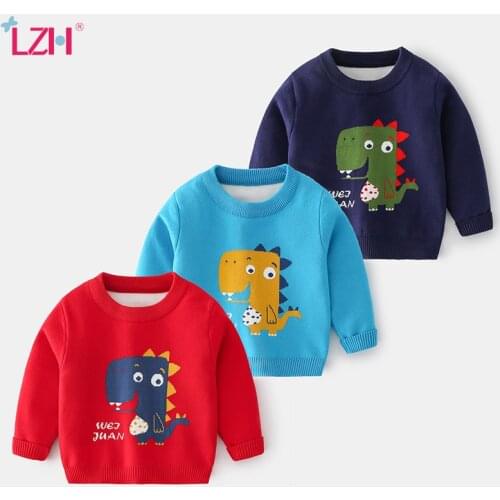 LZH 2021 Cute Children Sweater New Dinosaur Print Clothing For Boys Long Sleeve Pullover Autumn Warm Kids Sweatshirt 2-7 Years