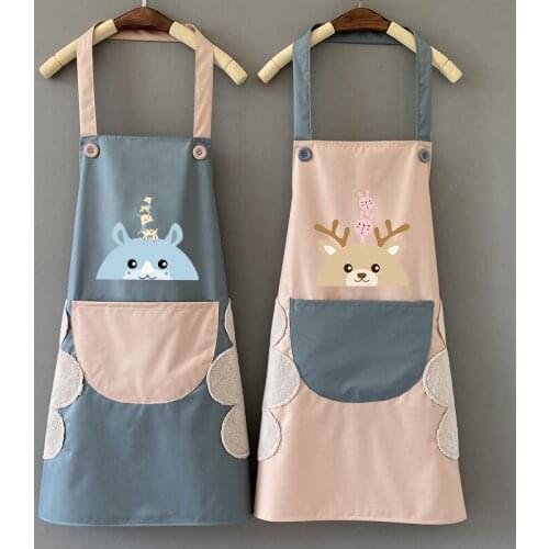 Fashionable and Simple Household Cute Kitchen Cooking Apron Women Waterproof and Oil-proof Waistline Mens Overalls 1pc Animal