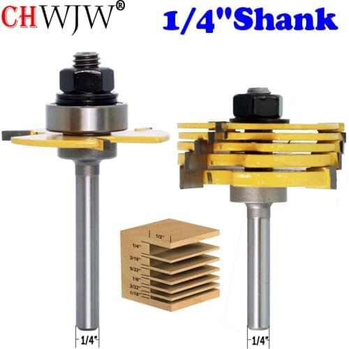 2PC 1/4" 6mm Shank 6 Piece Slot Cutter 3 Wing Router Bit Set Woodworking Chisel Cutter Tool Tenon Cutter for Woodworking Tool