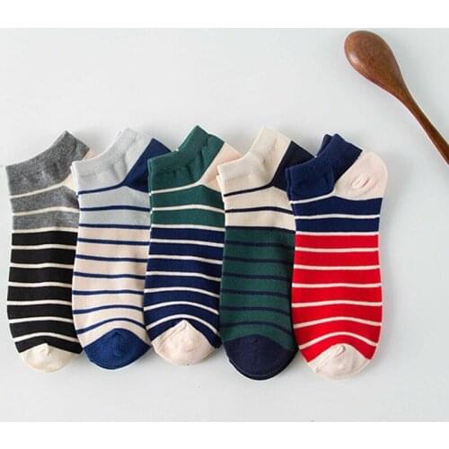 5 Pairs Men Socks Fashion Neatly Striped Cotton Ankle Socks Durable Best Quality Striped Men Cotton Sock Casual winter socks