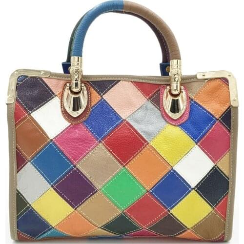 2020 New Leather Bag Color Matching Plaid Leather Portable Messenger Bag Women Bag