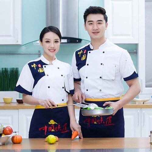 Chef Clothing Short Sleeve Food Service Summer Restaurant Kitchen Overalls for Men and Women Breathable Thin Summer Chef Coats