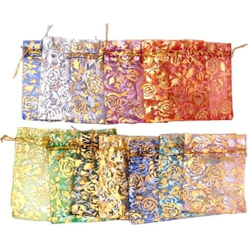 Wholesale 15x20cm Rose Heart Organza Bags 100pcs Jewelry display Packaging Bags Wedding Party Favor Drawstring Gift Bag