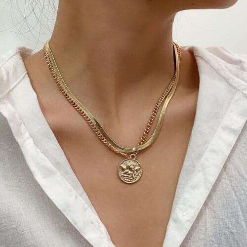 Women Fashion Guardian Angel Pendant Necklace for Women Girl Simple Snake Chain Choker Necklace Party Jewelry Gifts
