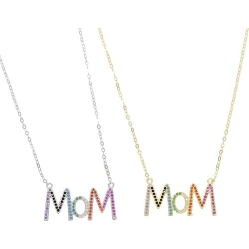 2021 mother day gift jewelry 925 sterling silver fashion colorful cz paved mom letter necklace for mama