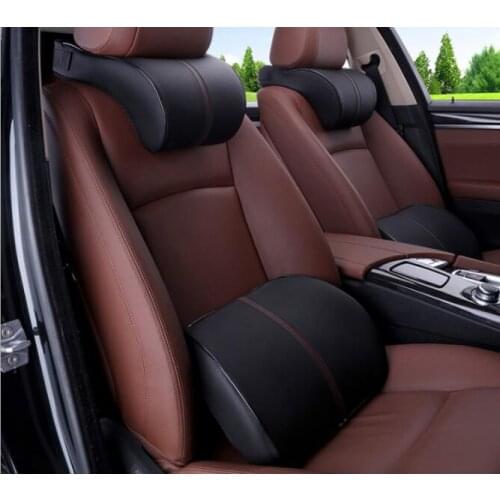Car Auto Seat Supports Back Cushion And Headrest Neck Pillow Memory Foam Lumbar Back Support Driver Spine Pain Pillow Black