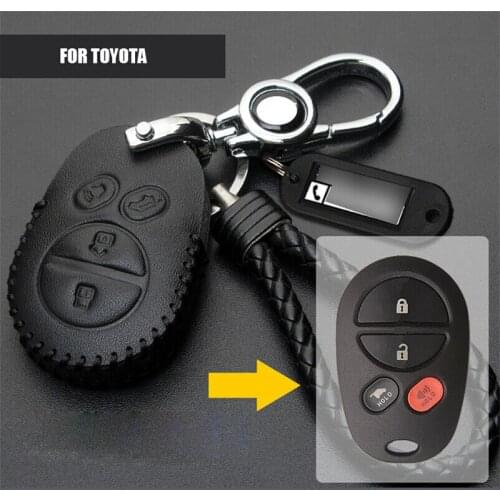 For Toyota Sienna 2004-2016 Stying Accessories 1X Genuine Leather Car Smart Remote Key Case Fob Keychain Cover Holder Skin Shell