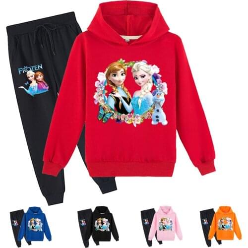 Disney Cartoon Minnie Printing Hoodies Set Long Sleeve Cotton Casual Girls Clothes Set Sport Outfits Kawaii Hooded Pullover