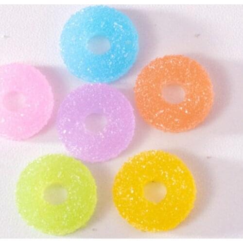 50Pcs/Bag Candy Donuts Nail Art Decorations 6 Colors Cute Gummy Charms 3D Kawaii Sugar DIY Jelly Manicure Accessories 15mm BN#78