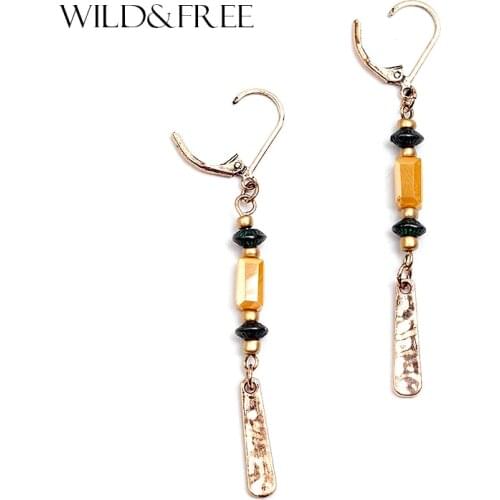 WILD & FREE WILD & FREE Women Vintage Zinc Alloy Long Dangle Earrings Gold Geometric Acrylic Bead Dangle Earrings Jewelry