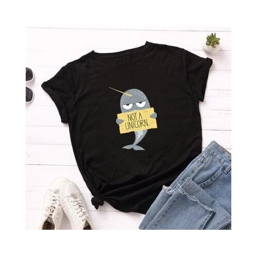 Funny Narwhal Women T-shirt Letter Printed Cotton Summer T Shirt Casual Female Top Tees Plus Size S-5XL Tshirt Woman Clothes