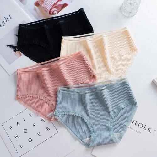 Womens Cotton Panties Female Lace Edge Breathable Briefs Sexy Underwear Women Cotton Crotch Lingerie Intimates