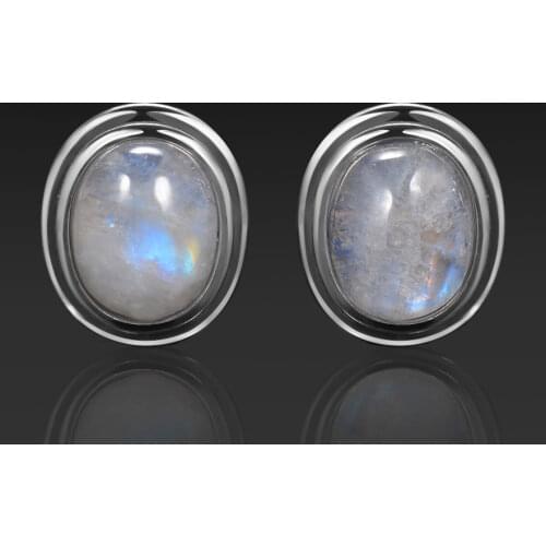 Natural 8x10MM Oval Moonstone Stud Earrings 925 Sterling Silver Earring for Women Vintage Ear Jewelry Party Gift Wholesale