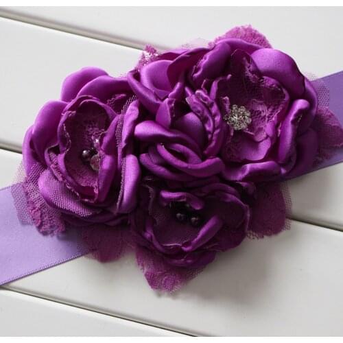 Fashion Burn flower sash belt women belt kids girl sash belt Wedding sash Belt Purple 1pcs