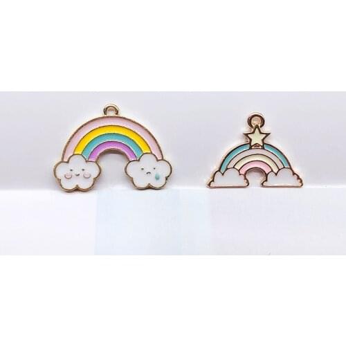 10pcs/pack Rainbow Clouds Enamel Charms Earring Pendant DIY Craft for Bracelet Jewelry Finding Handmade Metal Golden